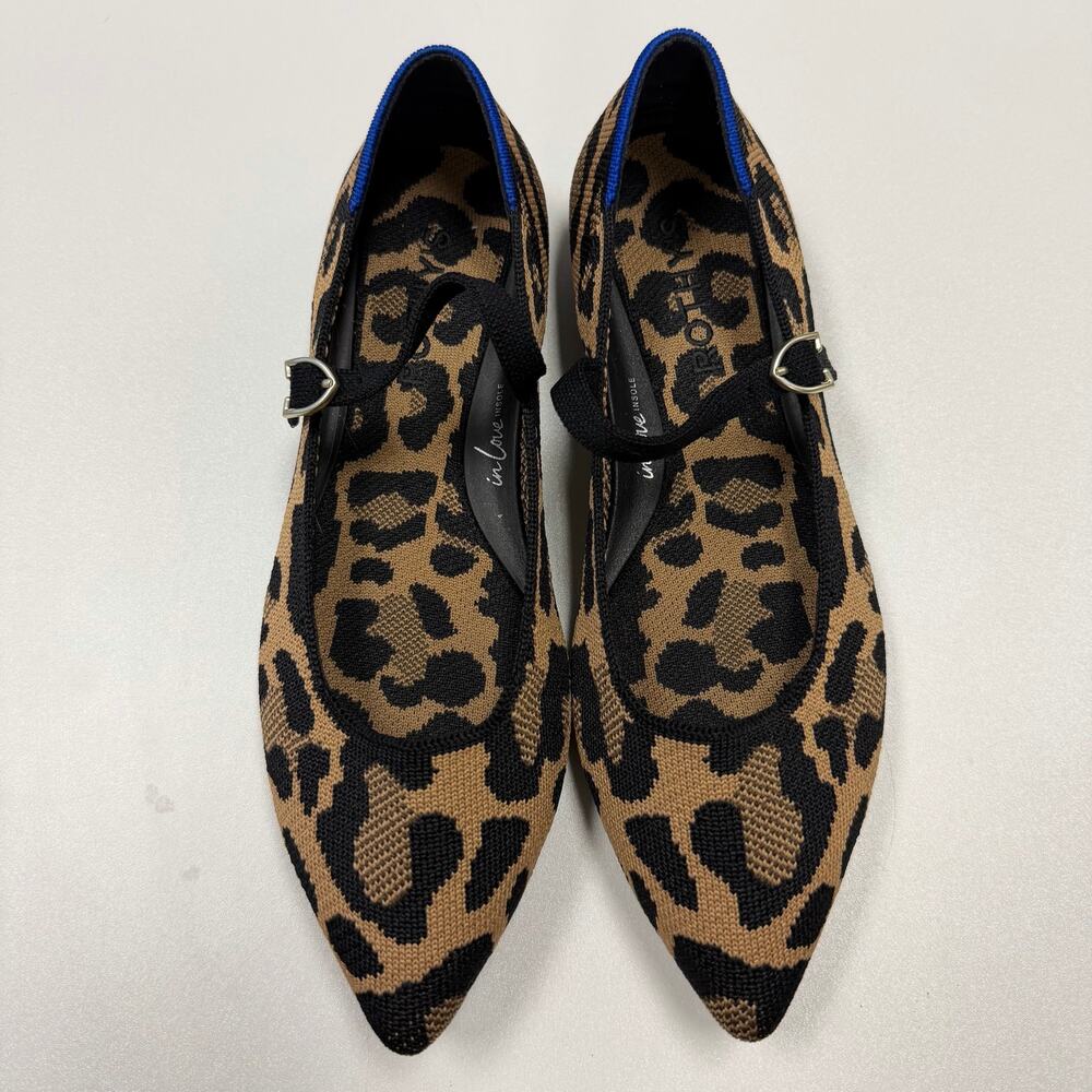 Rothy’s The Point Mary Jane II Amber Cat Leopard Print Flats Women Size 6 Buckle